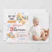 Flugzeug Up & Away 3. Geburtstag Party Foto Einladung (Vorderseite)