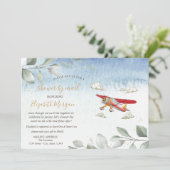 Flugzeug virtuelle Babyparty per Post Einladung (Stehend Vorderseite)