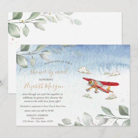Flugzeug virtuelle Babyparty per Post Einladung (Vorne/Hinten)