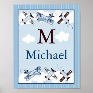 Flugzeug-Wandkunst Namensdruck für kleinen Piloten Poster