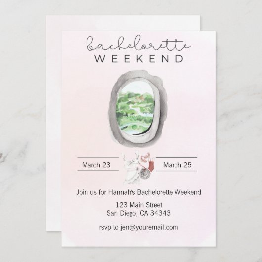 Flugzeug "Watercolor Bachelorette" Einladung (Vorne/Hinten)