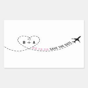 Flugzeug-Weg-Monogramm-Hochzeits-Datum Rechteckiger Aufkleber