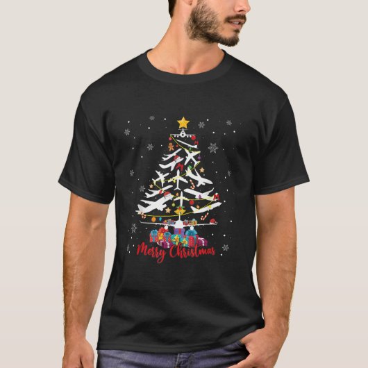 Flugzeug Weihnachtsbaum frohe Weihnachten Weihnach T-Shirt (Vorderseite)