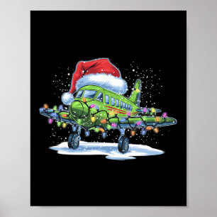 Flugzeug Weihnachtsbaum Lichter Frohe Weihnachten  Poster