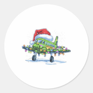 Flugzeug Weihnachtsbaum Lichter Frohe Weihnachten Runder Aufkleber