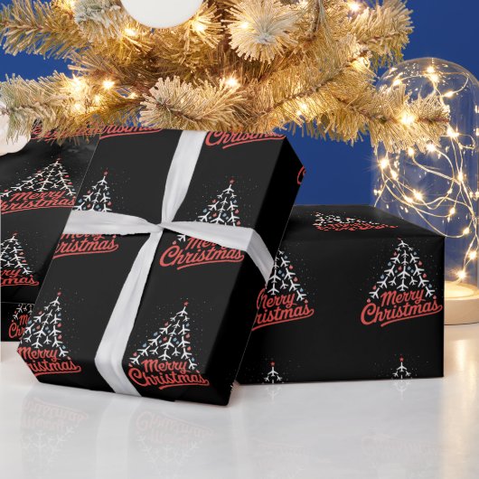 Flugzeug-Weihnachtsbaum-Pilot Geschenkpapier (Feiertage)