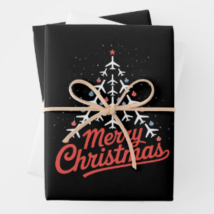 Flugzeug-Weihnachtsbaum-Pilot Geschenkpapier Set