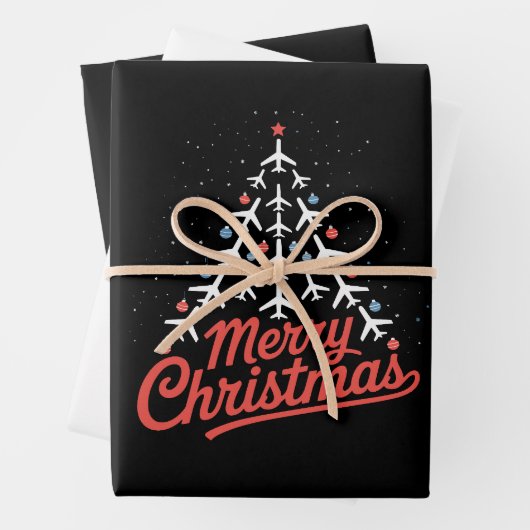 Flugzeug-Weihnachtsbaum-Pilot Geschenkpapier Set (Beispiel)