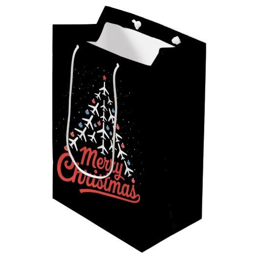 Flugzeug-Weihnachtsbaum-Pilot Mittlere Geschenktüte (Vorderseite Schrägansicht)