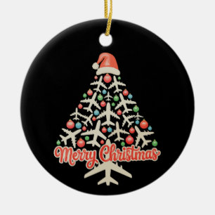 Flugzeug Weihnachtsbaum Pilot Xmas Urlaub Familie Keramik Ornament