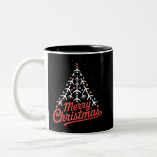 Flugzeug-Weihnachtsbaum-Pilot Zweifarbige Tasse