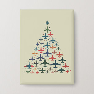 Flugzeug Weihnachtsbaum Retro Pilot Fliegen Flug  Button