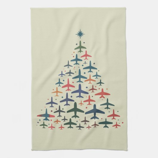 Flugzeug Weihnachtsbaum Retro Pilot Fliegen Flug Geschirrtuch (Vertikal)