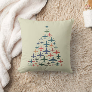 Flugzeug Weihnachtsbaum Retro Pilot Fliegen Flug Kissen