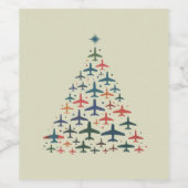 Flugzeug Weihnachtsbaum Retro Pilot Fliegen Flug  Weinetikett (Einzelnes Label)
