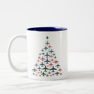Flugzeug Weihnachtsbaum Retro Pilot Fliegen Flug  Zweifarbige Tasse