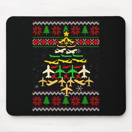 Flugzeug Weihnachtsbaum Ugly Xmas Sweater Decorati Mousepad (Vorne)