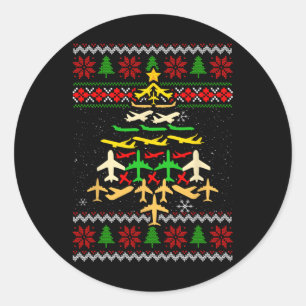 Flugzeug Weihnachtsbaum Ugly Xmas Sweater Decorati Runder Aufkleber