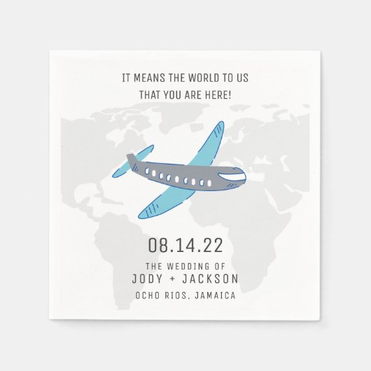 Flugzeug-Weltkarte Hochzeit in Urlaubsort Napkins Serviette (Vorderseite)