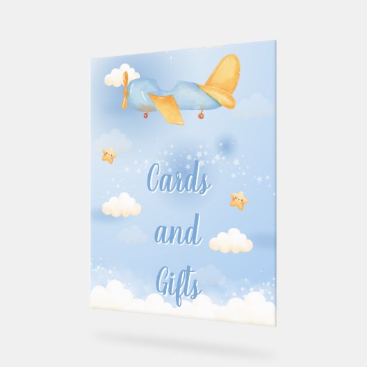 Flugzeug, Wolken & Sterne, Blau, Baby Boy, Niedlic Acrylschild (Winkel)