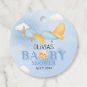 Flugzeug, Wolken & Sterne, Blau, Baby Boy, Niedlic Geschenkanhänger (Rückseite)