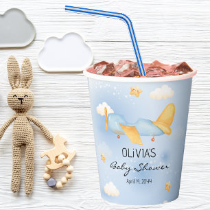 Flugzeug, Wolken & Sterne, Blau, Baby Boy, Niedlic Pappbecher