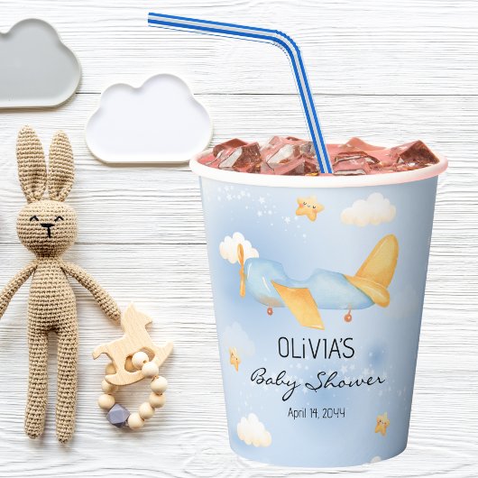 Flugzeug, Wolken & Sterne, Blau, Baby Boy, Niedlic Pappbecher