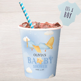 Flugzeug, Wolken & Sterne, Blau, Baby Boy, Niedlic Pappbecher