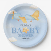 Flugzeug, Wolken & Sterne, Blau, Baby Boy, Niedlic Pappteller (Vorderseite)