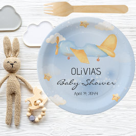 Flugzeug, Wolken & Sterne, Blau, Baby Boy, Niedlic Pappteller