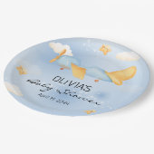 Flugzeug, Wolken & Sterne, Blau, Baby Boy, Niedlic Pappteller (Schrägansicht)