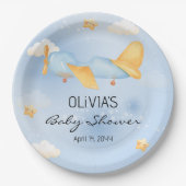 Flugzeug, Wolken & Sterne, Blau, Baby Boy, Niedlic Pappteller (Vorderseite)