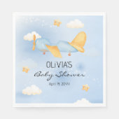 Flugzeug, Wolken & Sterne, Blau, Baby Boy, Niedlic Serviette (Vorderseite)