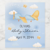 Flugzeug, Wolken & Sterne, Blau, Baby Boy, Niedlic Weinetikett (Einzelnes Label)