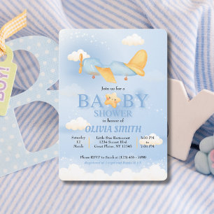 Flugzeug, Wolken & Sterne, Blau, Baby Junge, Süß  Einladung