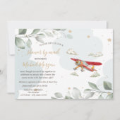 Flugzeug, Wolken, Sterne, Kinderdusche per Post Einladung (Vorderseite)