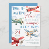 Flugzeug-Zeit fliegt Flugzeug Geburtstag Einladung (Vorne/Hinten)