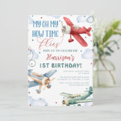 Flugzeug Zeit fliegt Flugzeug Party Geburtstag Einladung (Stehend Vorderseite)
