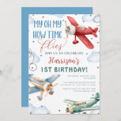 Flugzeug Zeit fliegt Flugzeug Party Geburtstag Einladung (Vorne/Hinten)