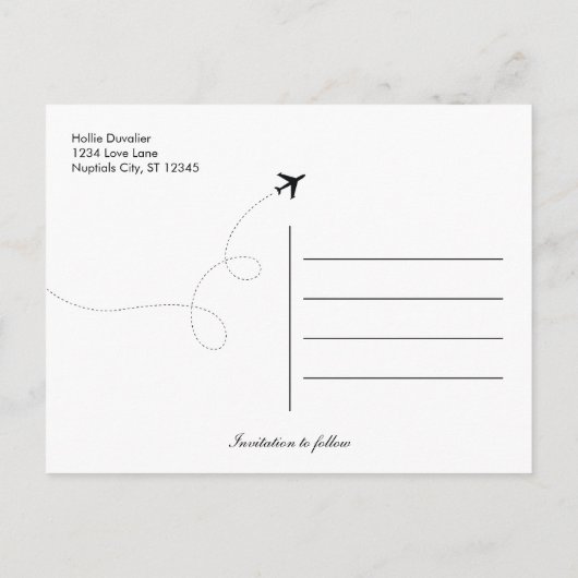 Flugzeug Zielort Datum Postkarte (Rückseite)