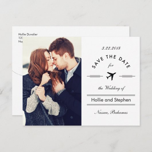 Flugzeug Zielort Datum Postkarte (Vorne/Hinten)