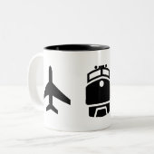 "Flugzeug-/Zug-/Automobil-" Piktogramm-Tasse Zweifarbige Tasse (Vorderseite Links)