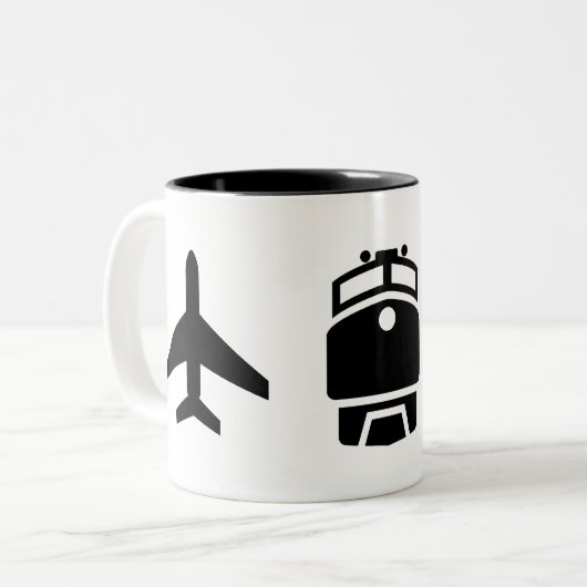 "Flugzeug-/Zug-/Automobil-" Piktogramm-Tasse Zweifarbige Tasse (Vorderseite Links)