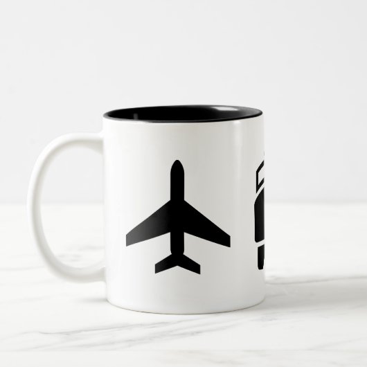 "Flugzeug-/Zug-/Automobil-" Piktogramm-Tasse Zweifarbige Tasse (Links)
