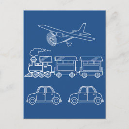 Flugzeug-, Zug- und Fahrzeugdesign ~ bearbeitbarer Postkarte