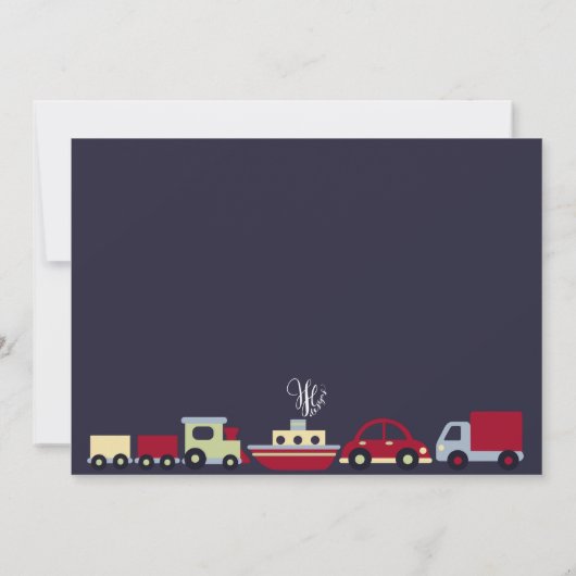 Flugzeug, Züge, Boote und Autos Einladung zum Gebu (Rückseite)