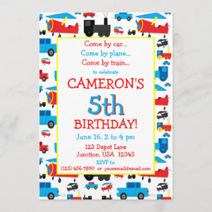 Flugzeug, Züge und Autoverkehr - Geburtstag Einladung