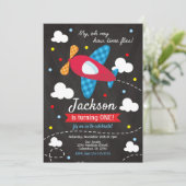 Flugzeug zum Geburtstag Einladungs-Junge / Zeitfli Einladung (Stehend Vorderseite)