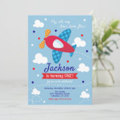 Flugzeug zum Geburtstag Einladungs-Junge / Zeitfli Einladung (Stehend Vorderseite)