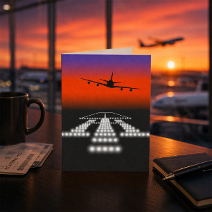 Flugzeuganflug auf die Landebahnlichter Luftfahrt Karte